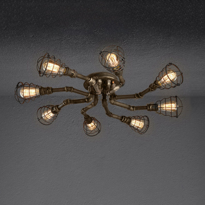 Rustic Industrial Vintage Iron 4/6/8-Light Round Flush Mount Fixture