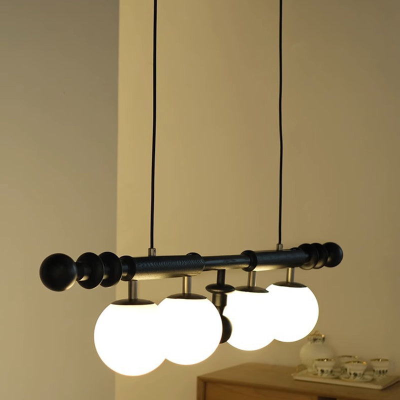 Vintage White Ash Rectangular 4-Light Chandelier for Kitchen Island