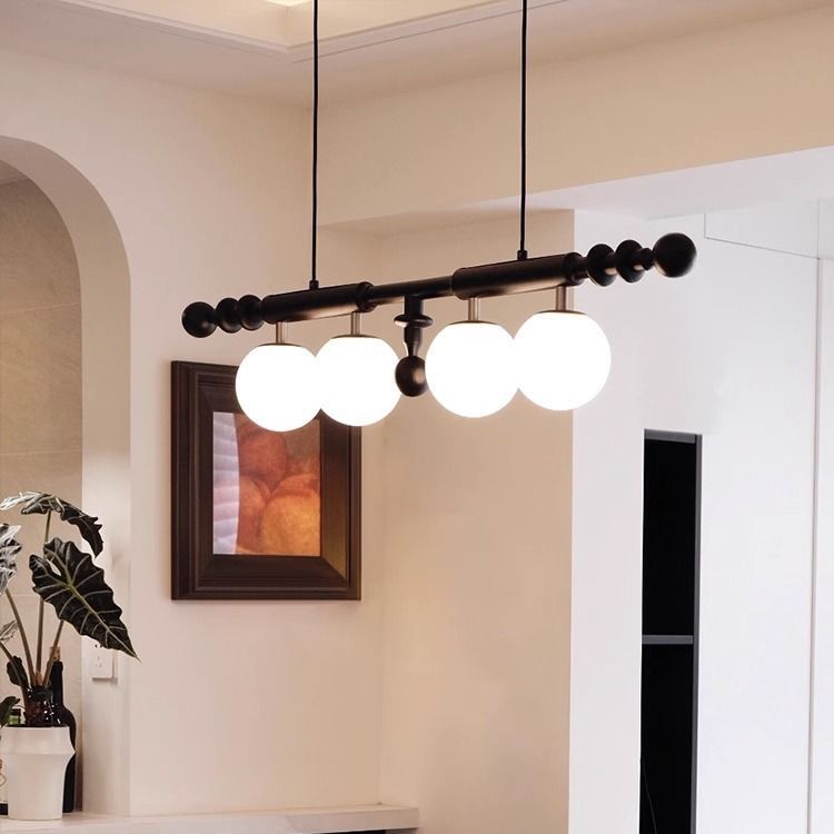 Vintage White Ash Rectangular 4-Light Chandelier for Kitchen Island