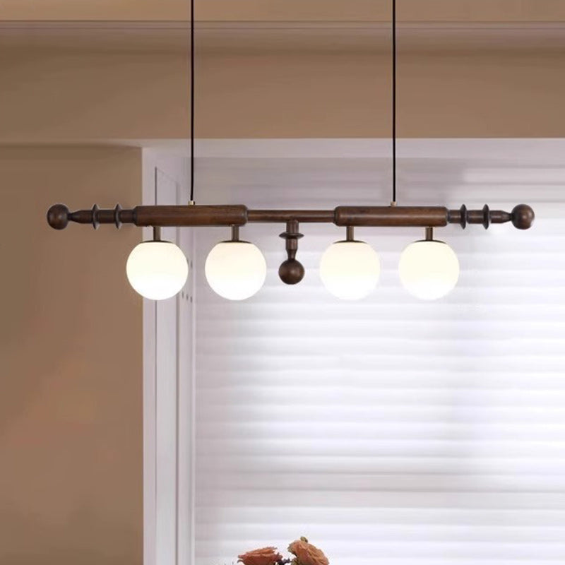 Vintage White Ash Rectangular 4-Light Chandelier for Kitchen Island