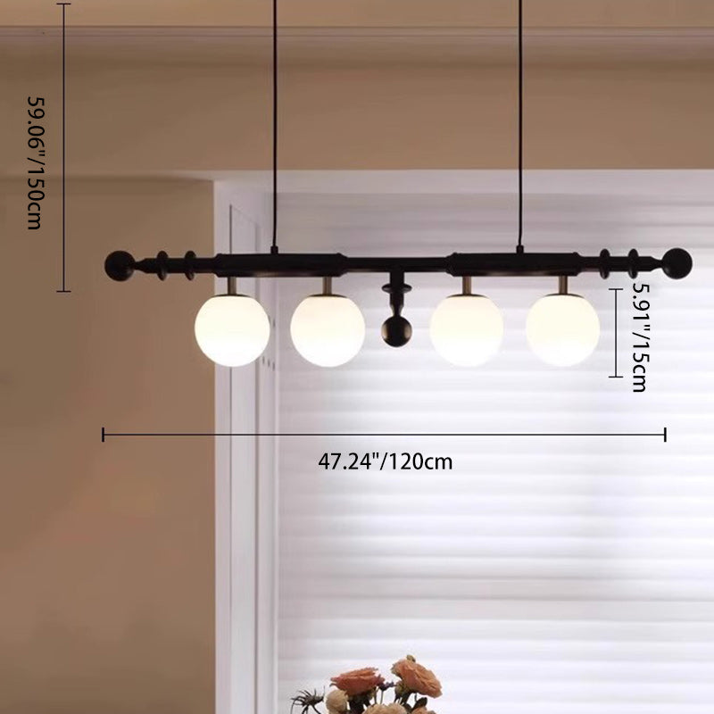 Vintage White Ash Rectangular 4-Light Chandelier for Kitchen Island
