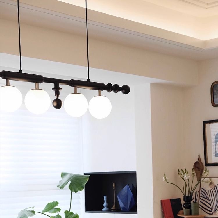 Vintage White Ash Rectangular 4-Light Chandelier for Kitchen Island