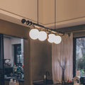 Vintage White Ash Rectangular 4-Light Chandelier for Kitchen Island