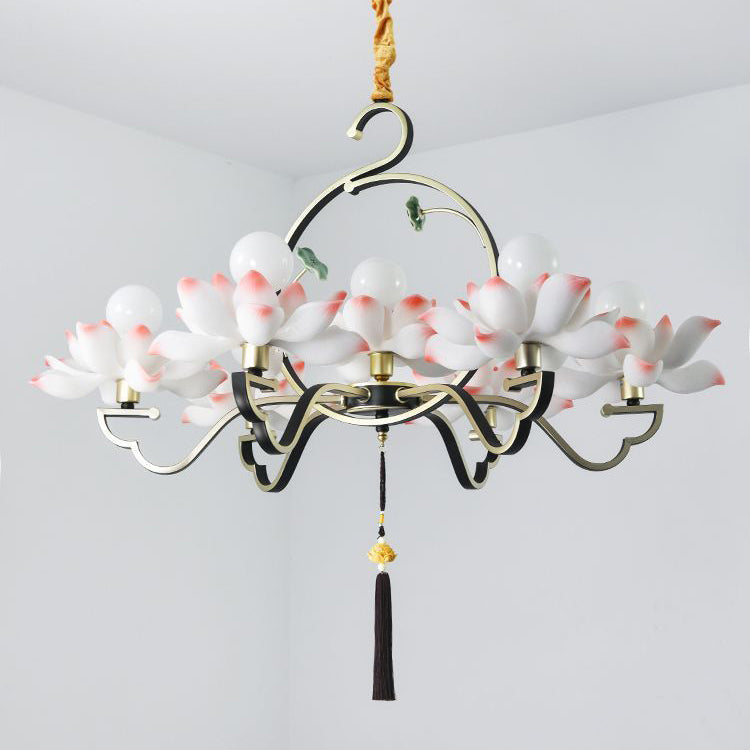 Elegant Lotus-Shaped Iron and Acrylic Chandelier for Bedroom Lighting