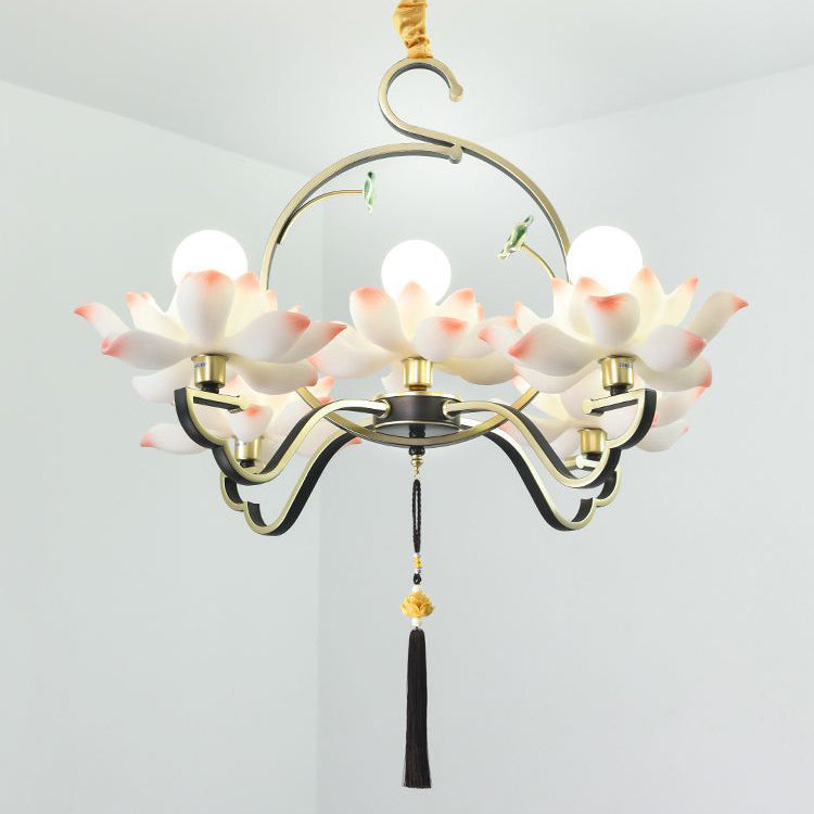 Elegant Lotus-Shaped Iron and Acrylic Chandelier for Bedroom Lighting