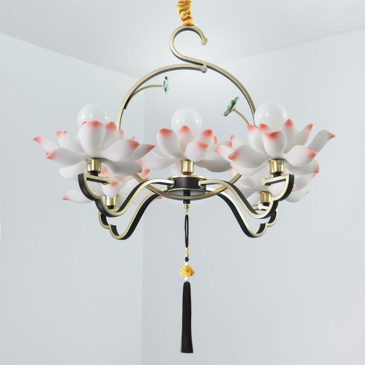 Elegant Lotus-Shaped Iron and Acrylic Chandelier for Bedroom Lighting