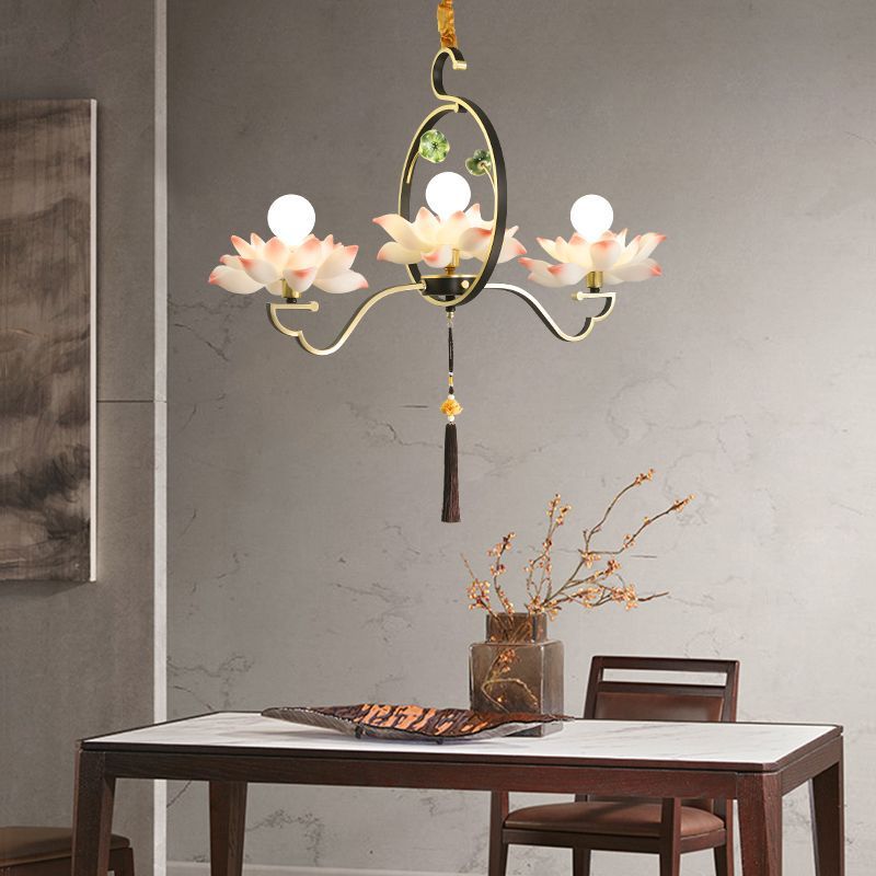 Elegant Lotus-Shaped Iron and Acrylic Chandelier for Bedroom Lighting