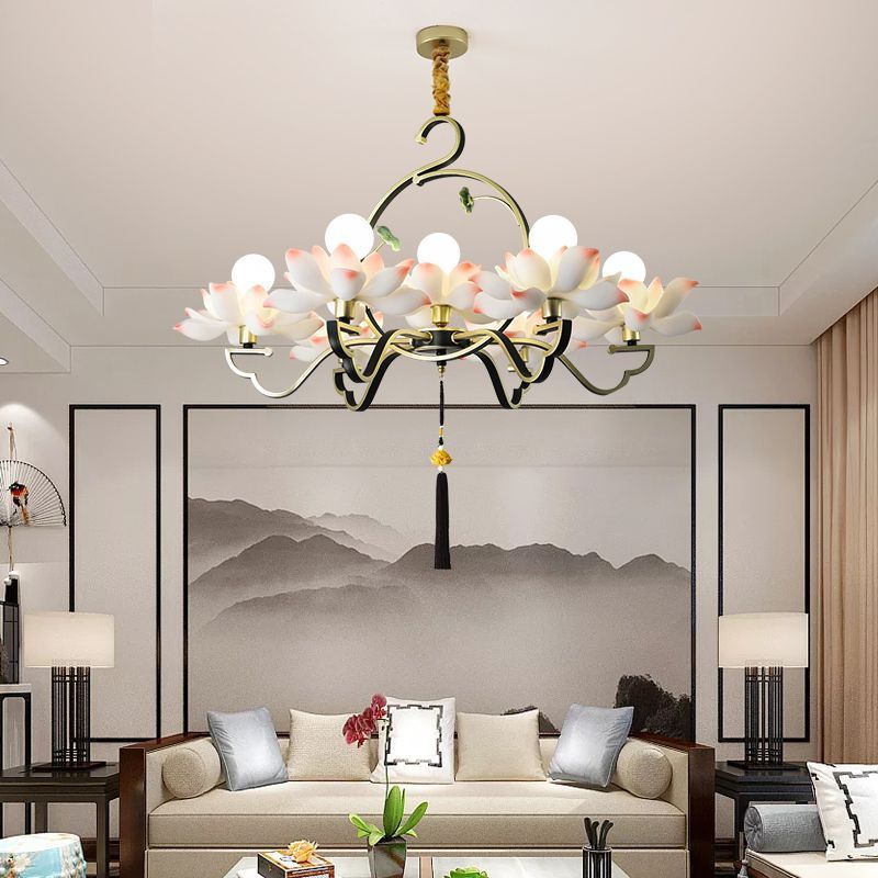 Elegant Lotus-Shaped Iron and Acrylic Chandelier for Bedroom Lighting