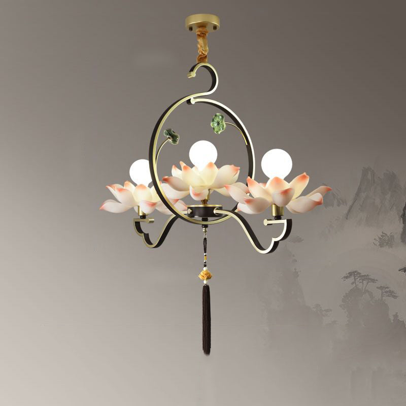 Elegant Lotus-Shaped Iron and Acrylic Chandelier for Bedroom Lighting