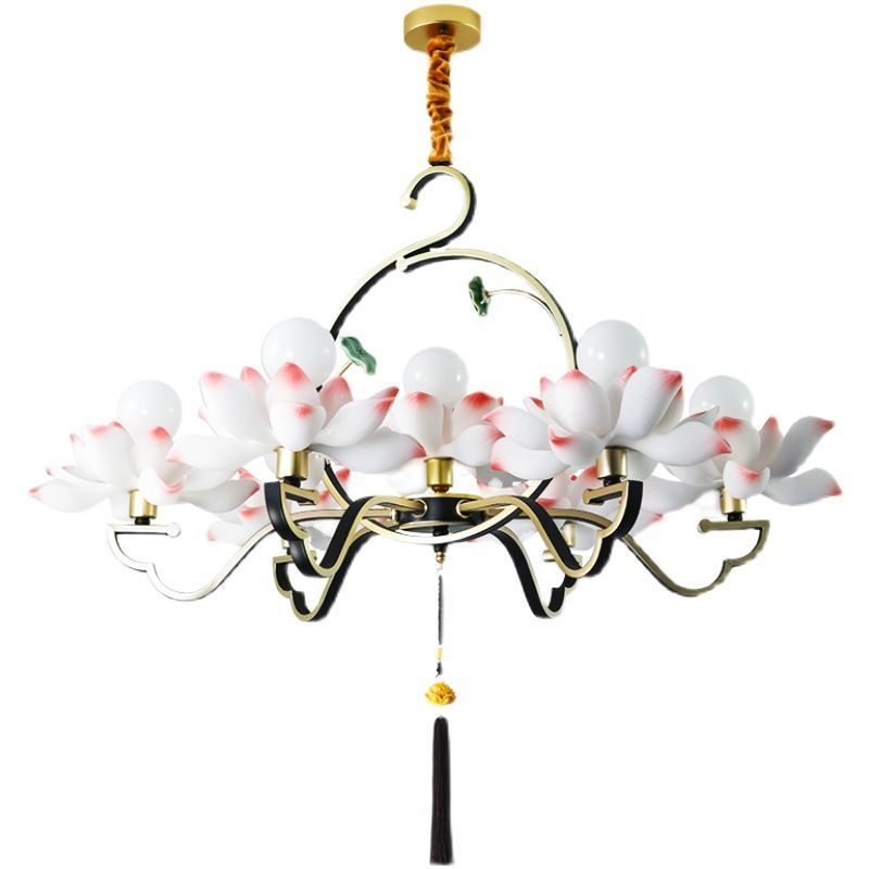 Elegant Lotus-Shaped Iron and Acrylic Chandelier for Bedroom Lighting