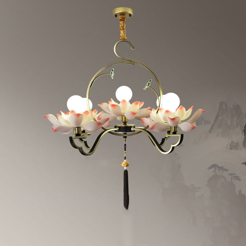 Elegant Lotus-Shaped Iron and Acrylic Chandelier for Bedroom Lighting