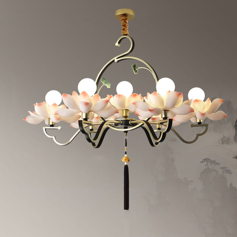 Elegant Lotus-Shaped Iron and Acrylic Chandelier for Bedroom Lighting