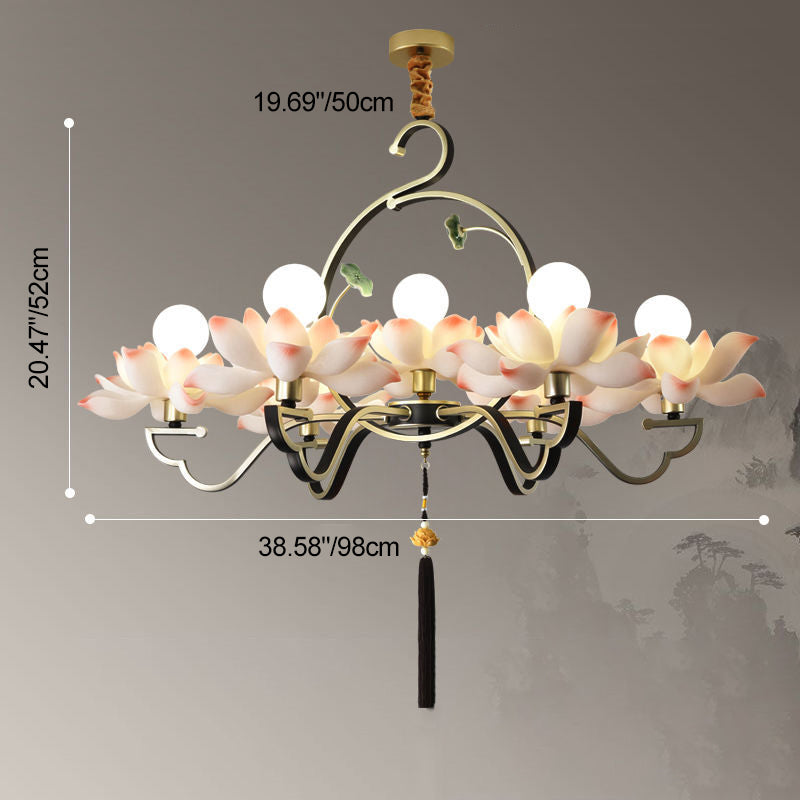 Elegant Lotus-Shaped Iron and Acrylic Chandelier for Bedroom Lighting