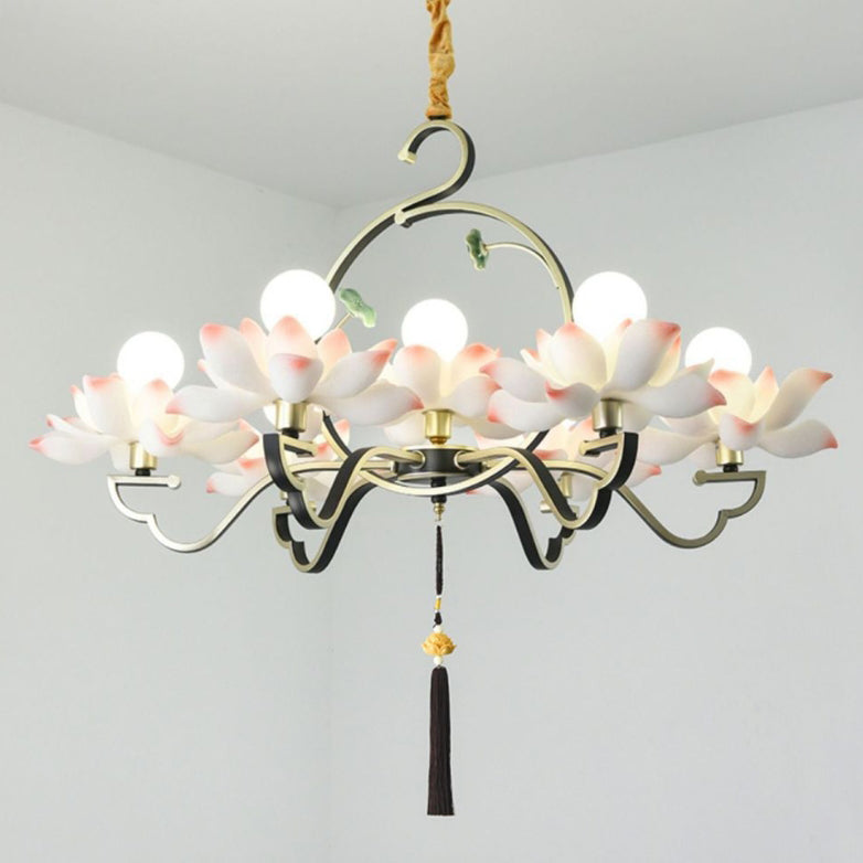 Elegant Lotus-Shaped Iron and Acrylic Chandelier for Bedroom Lighting