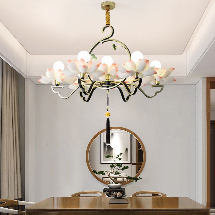 Elegant Lotus-Shaped Iron and Acrylic Chandelier for Bedroom Lighting