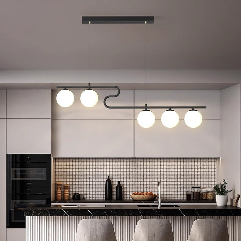 Minimalist Black Iron & Glass 4/5-Light Curved Chandelier for Dining Room