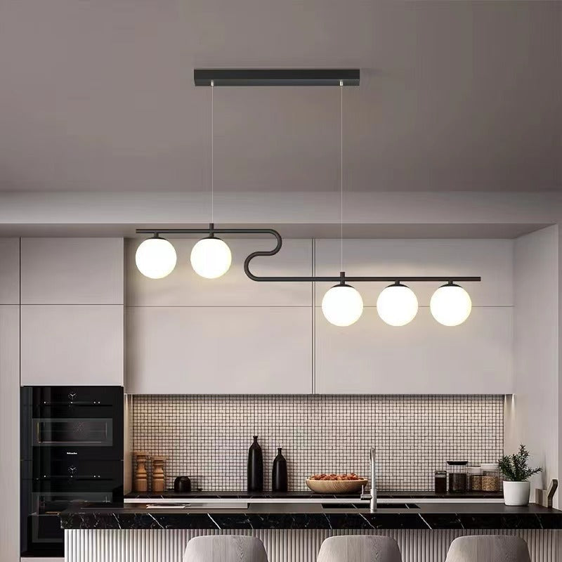 Minimalist Black Iron & Glass 4/5-Light Curved Chandelier for Dining Room