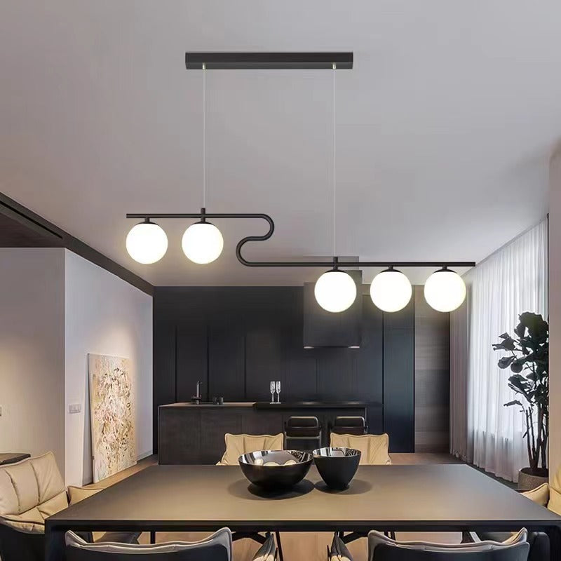Minimalist Black Iron & Glass 4/5-Light Curved Chandelier for Dining Room