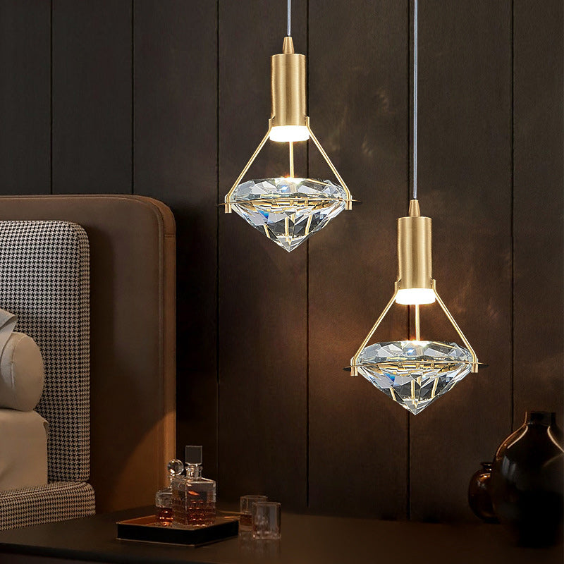 Modern Copper Crystal LED Chandelier with Diamond Shape Design for Living Room