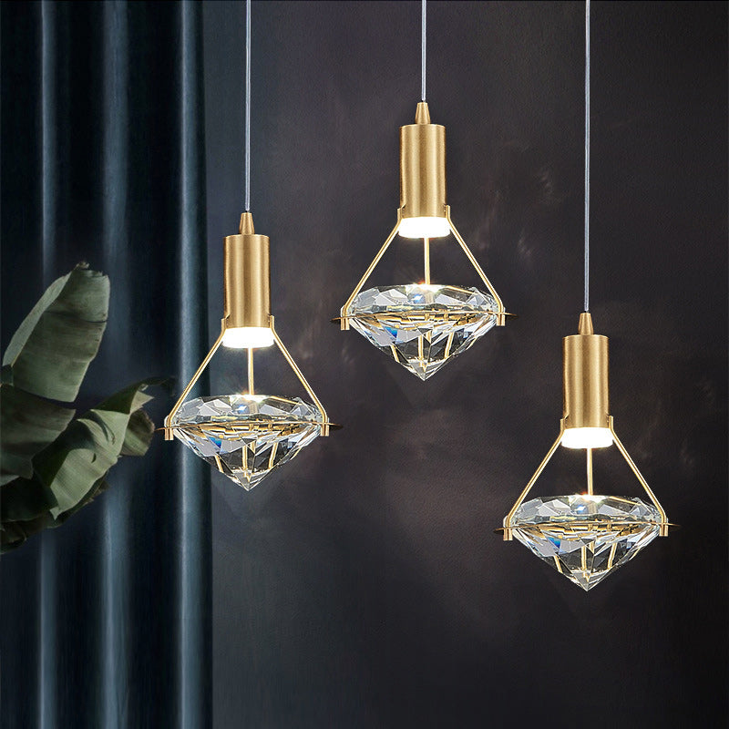 Modern Copper Crystal LED Chandelier with Diamond Shape Design for Living Room