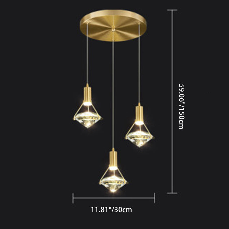 Modern Copper Crystal LED Chandelier with Diamond Shape Design for Living Room