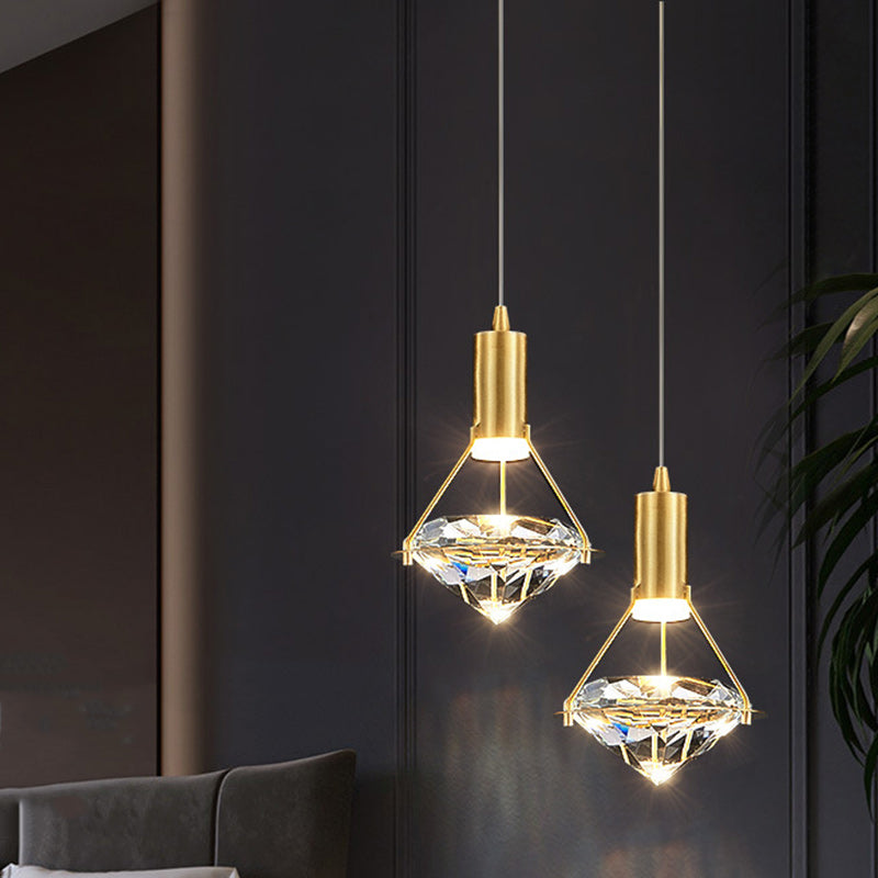 Modern Copper Crystal LED Chandelier with Diamond Shape Design for Living Room