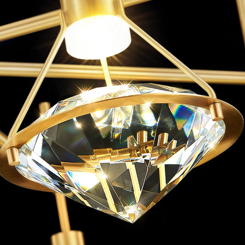 Modern Copper Crystal LED Chandelier with Diamond Shape Design for Living Room