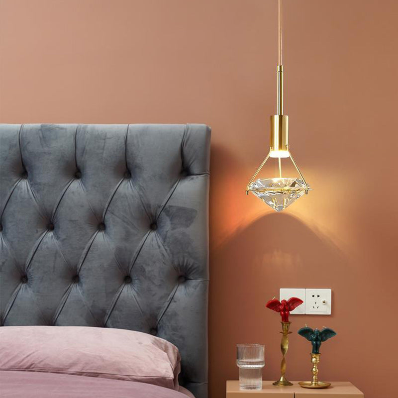 Modern Copper Crystal LED Chandelier with Diamond Shape Design for Living Room