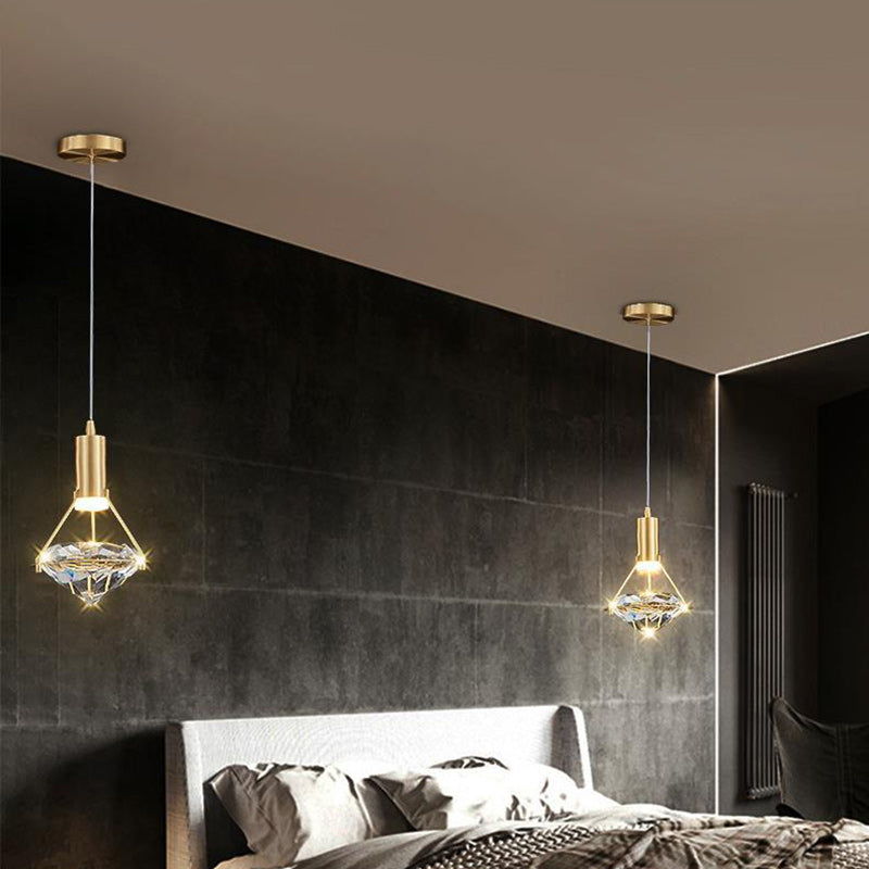 Modern Copper Crystal LED Chandelier with Diamond Shape Design for Living Room