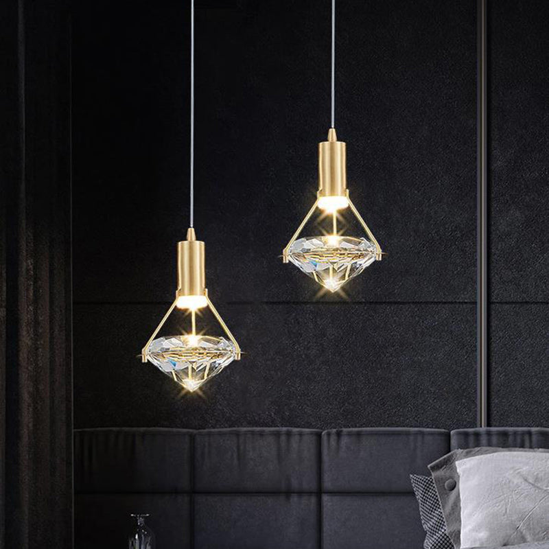 Modern Copper Crystal LED Chandelier with Diamond Shape Design for Living Room