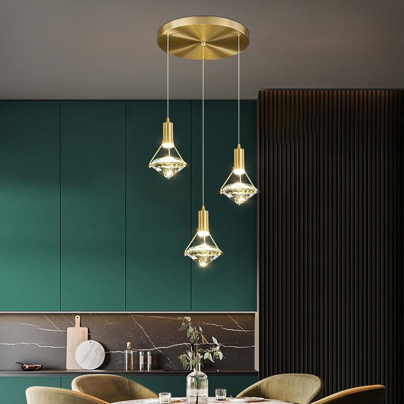 Modern Copper Crystal LED Chandelier with Diamond Shape Design for Living Room