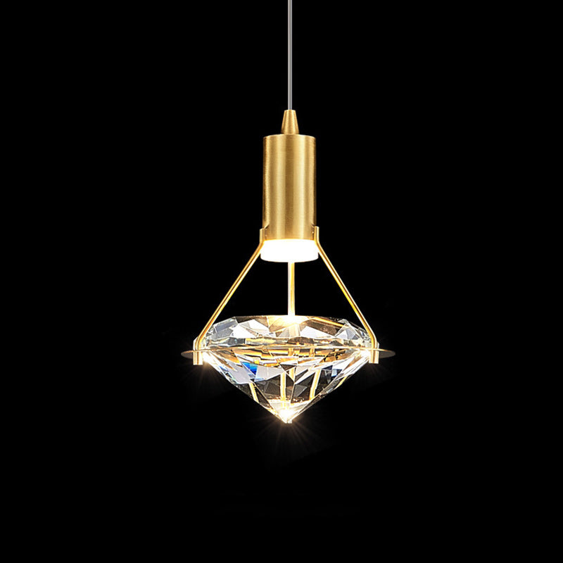 Modern Copper Crystal LED Chandelier with Diamond Shape Design for Living Room