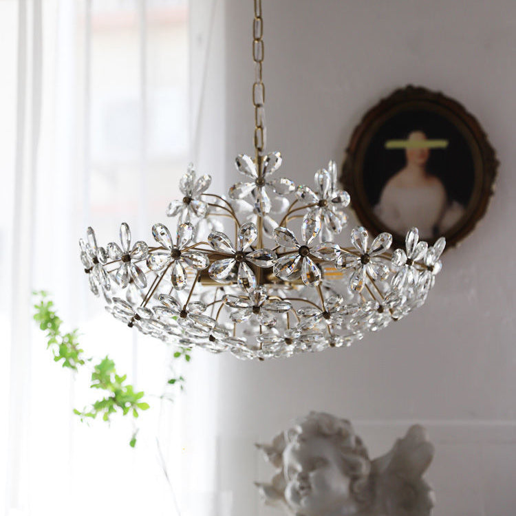 Elegant French Round Copper Crystal Chandelier for Living Room 6/8 Light