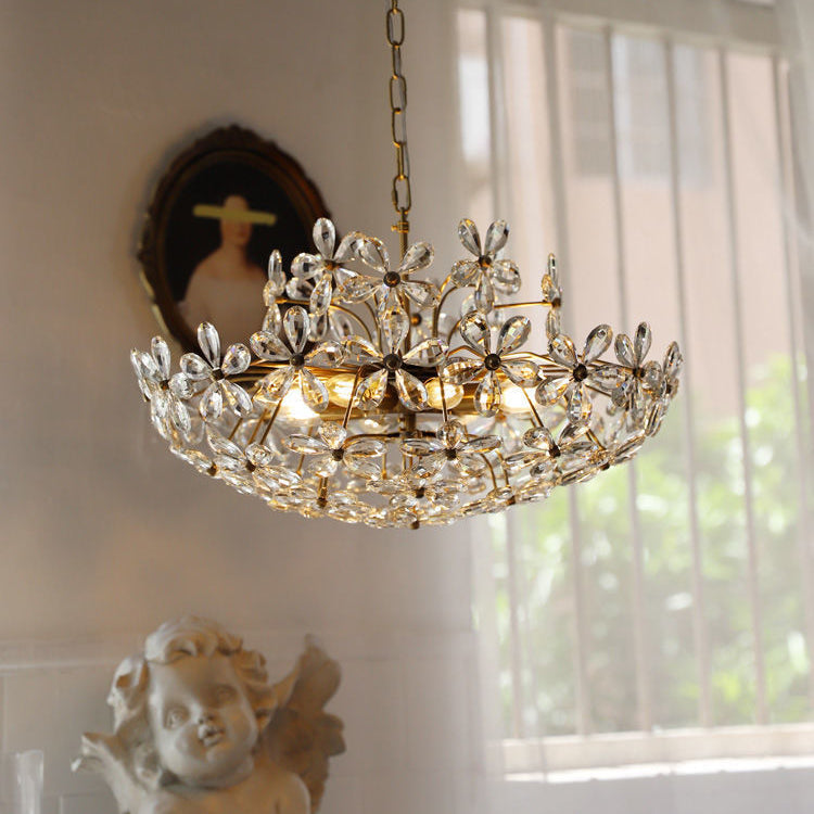 Elegant French Round Copper Crystal Chandelier for Living Room 6/8 Light