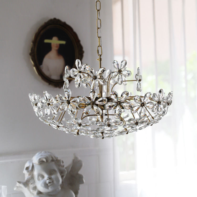 Elegant French Round Copper Crystal Chandelier for Living Room 6/8 Light