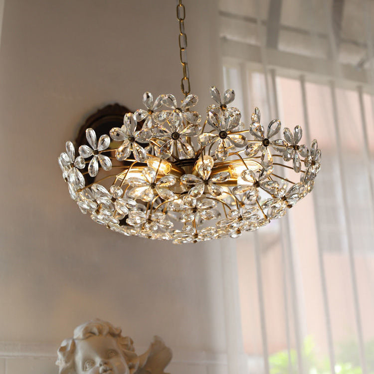 Elegant French Round Copper Crystal Chandelier for Living Room 6/8 Light