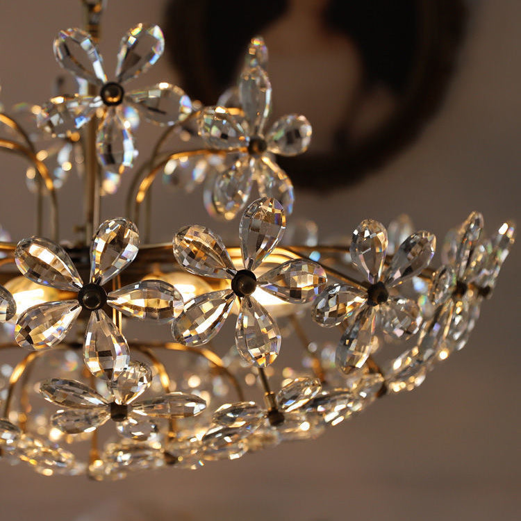Elegant French Round Copper Crystal Chandelier for Living Room 6/8 Light