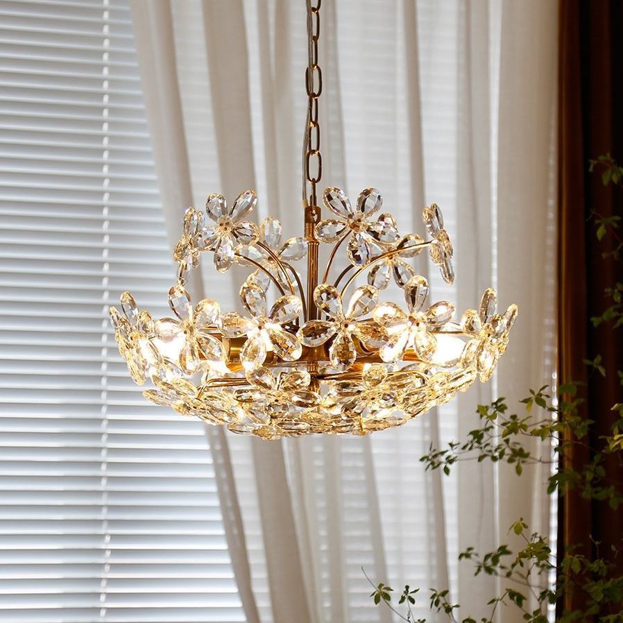 Elegant French Round Copper Crystal Chandelier for Living Room 6/8 Light