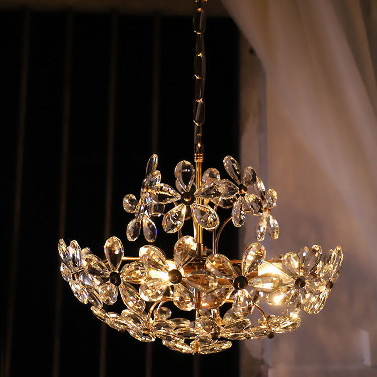 Elegant French Round Copper Crystal Chandelier for Living Room 6/8 Light