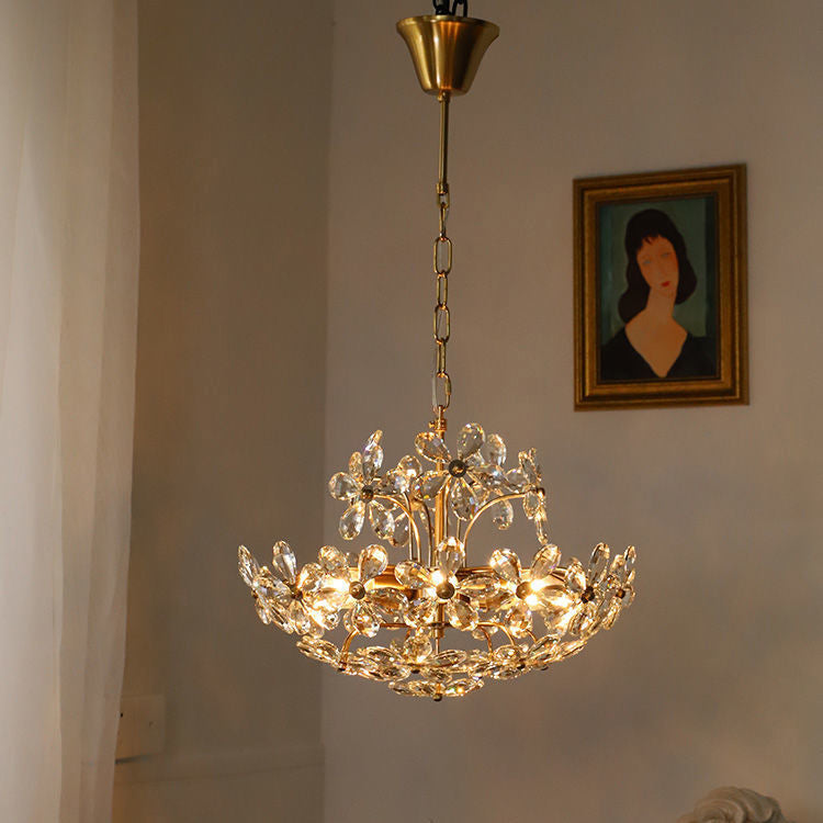 Elegant French Round Copper Crystal Chandelier for Living Room 6/8 Light