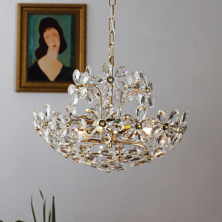 Elegant French Round Copper Crystal Chandelier for Living Room 6/8 Light
