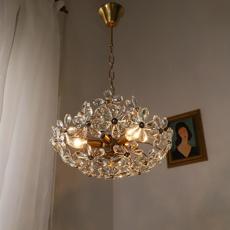 Elegant French Round Copper Crystal Chandelier for Living Room 6/8 Light