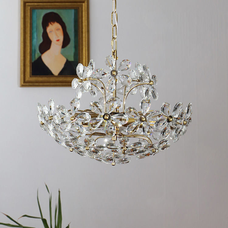 Elegant French Round Copper Crystal Chandelier for Living Room 6/8 Light