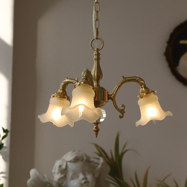 Elegant Brass Floral Chandelier with Curved Glass Accents for Living Room