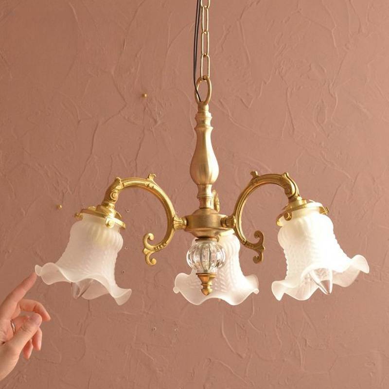 Elegant Brass Floral Chandelier with Curved Glass Accents for Living Room