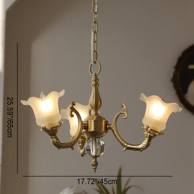 Elegant Brass Floral Chandelier with Curved Glass Accents for Living Room