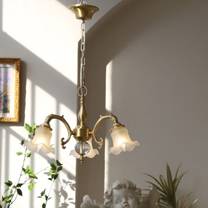 Elegant Brass Floral Chandelier with Curved Glass Accents for Living Room