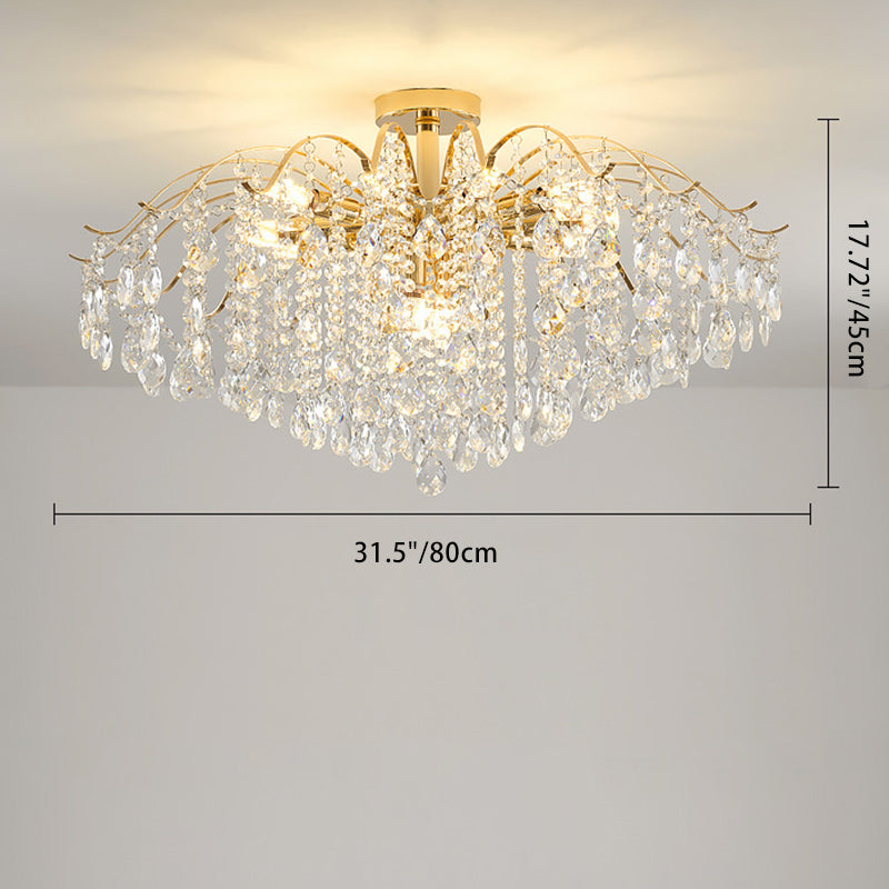 Luxurious Gold Crystal Branch Pendant Chandelier for Living Room