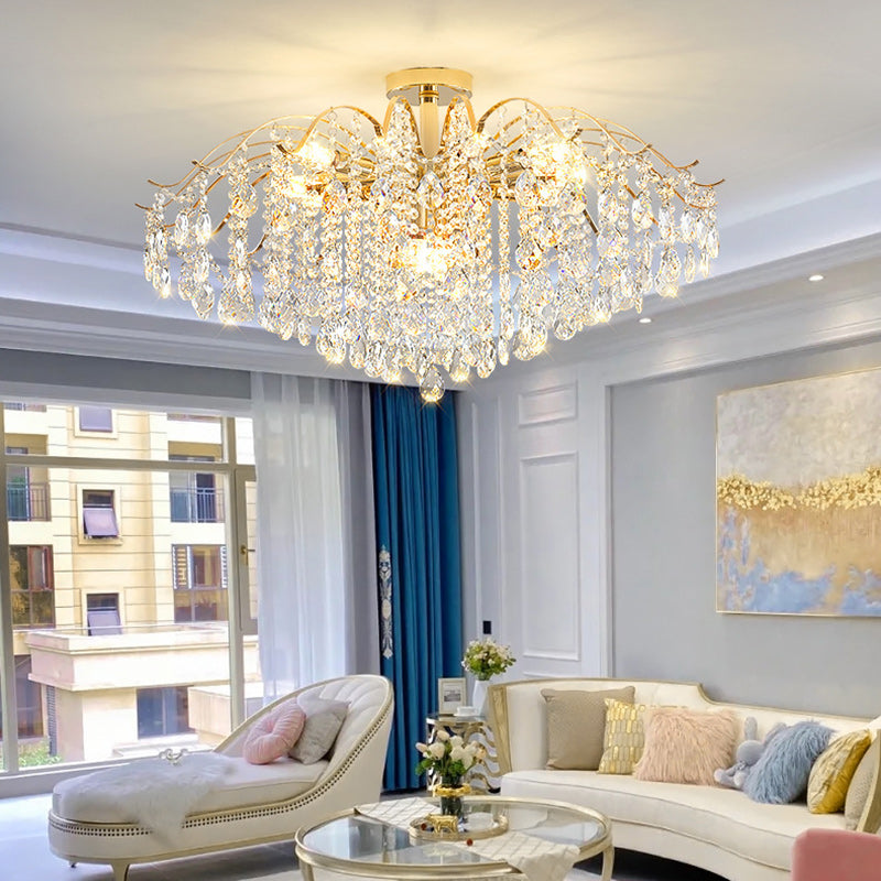 Luxurious Gold Crystal Branch Pendant Chandelier for Living Room