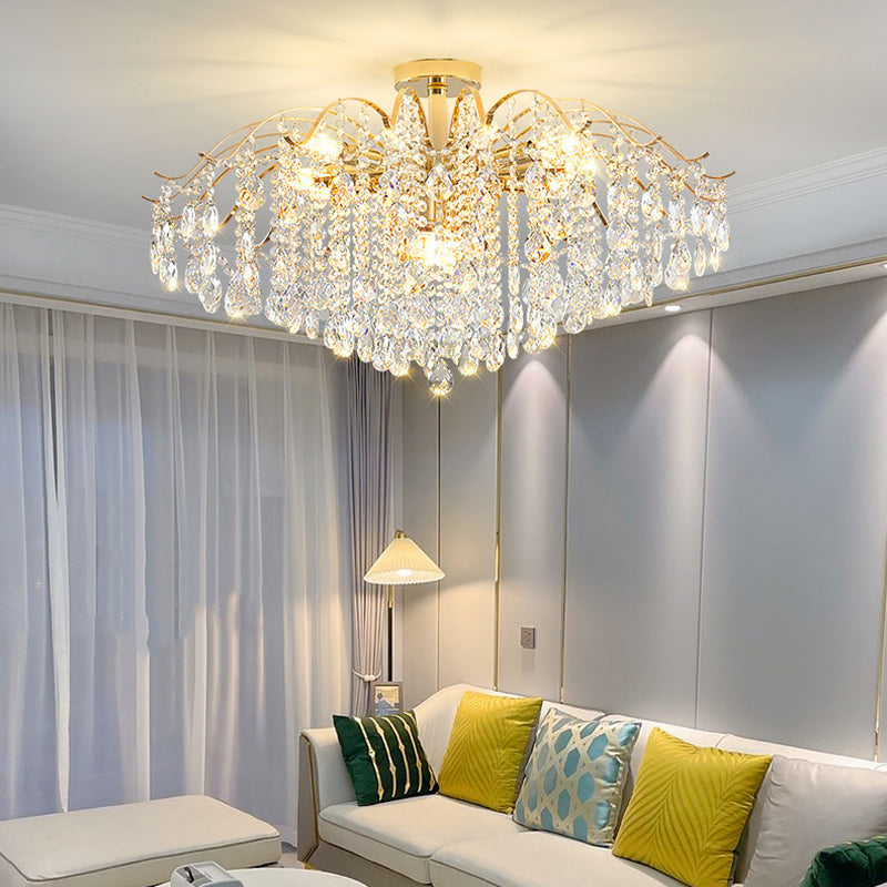 Luxurious Gold Crystal Branch Pendant Chandelier for Living Room